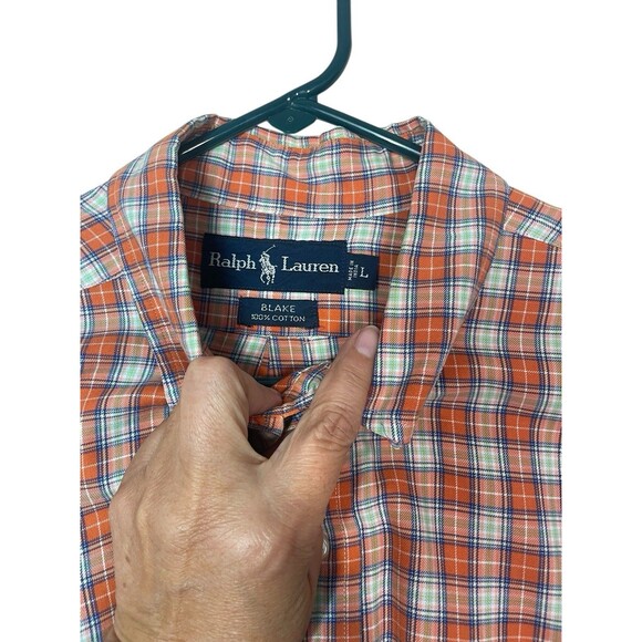 Ralph Lauren Shirt Mens Large Orange Checks Plaid Button‎ Down Pony Logo Blake - Picture 3 of 12